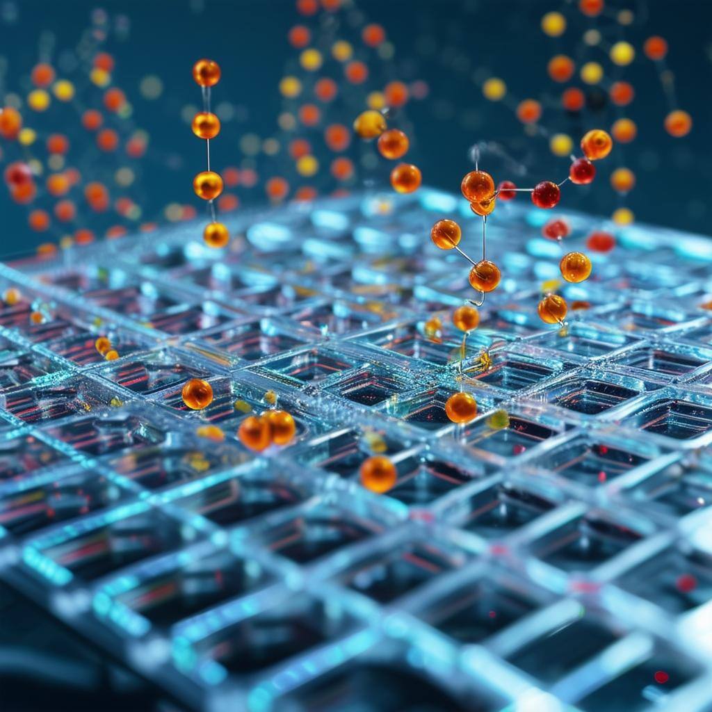 An image of Quantum Barcoding technology in action, showing a plate with unique microwell architecture and beads carrying unique barcodes settling int